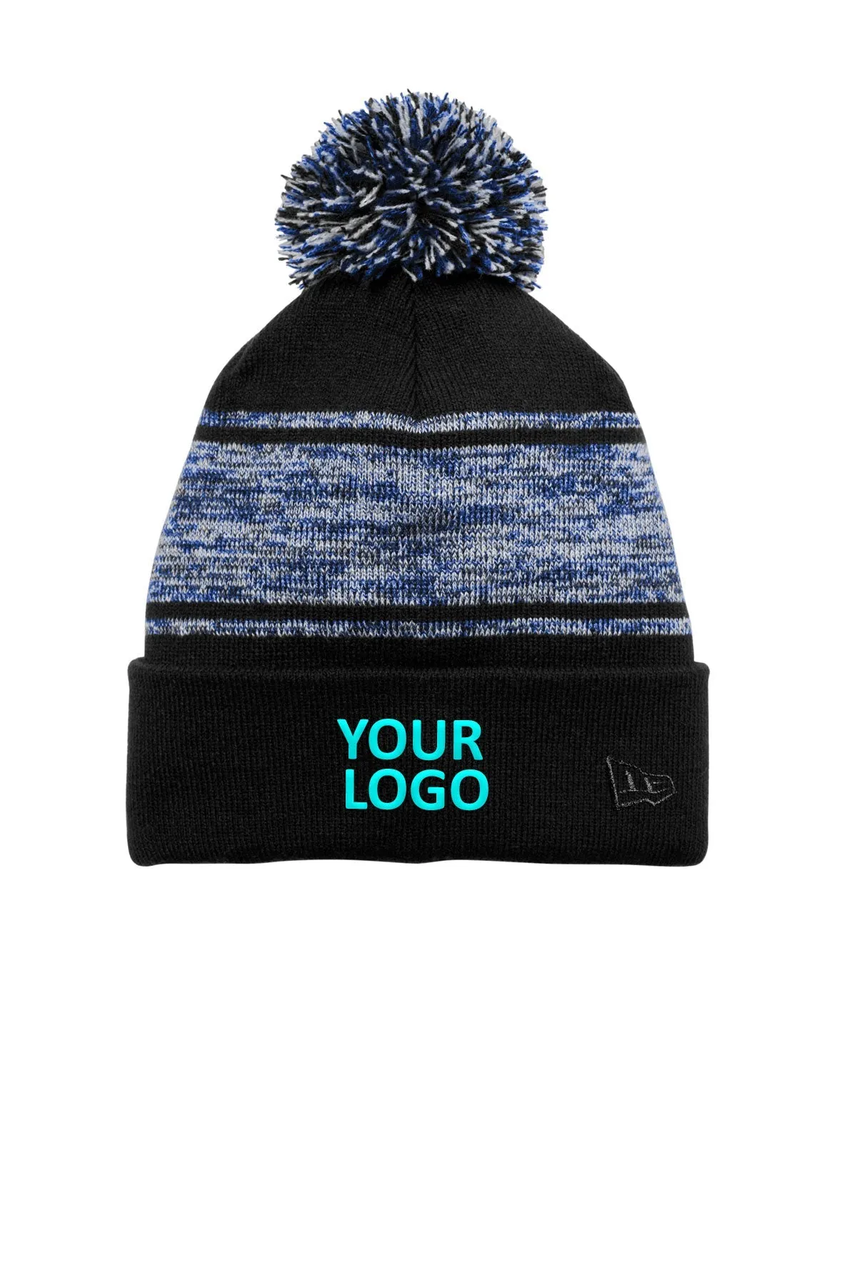 New Era Knit Chilled Pom Beanies, Black/ Royal