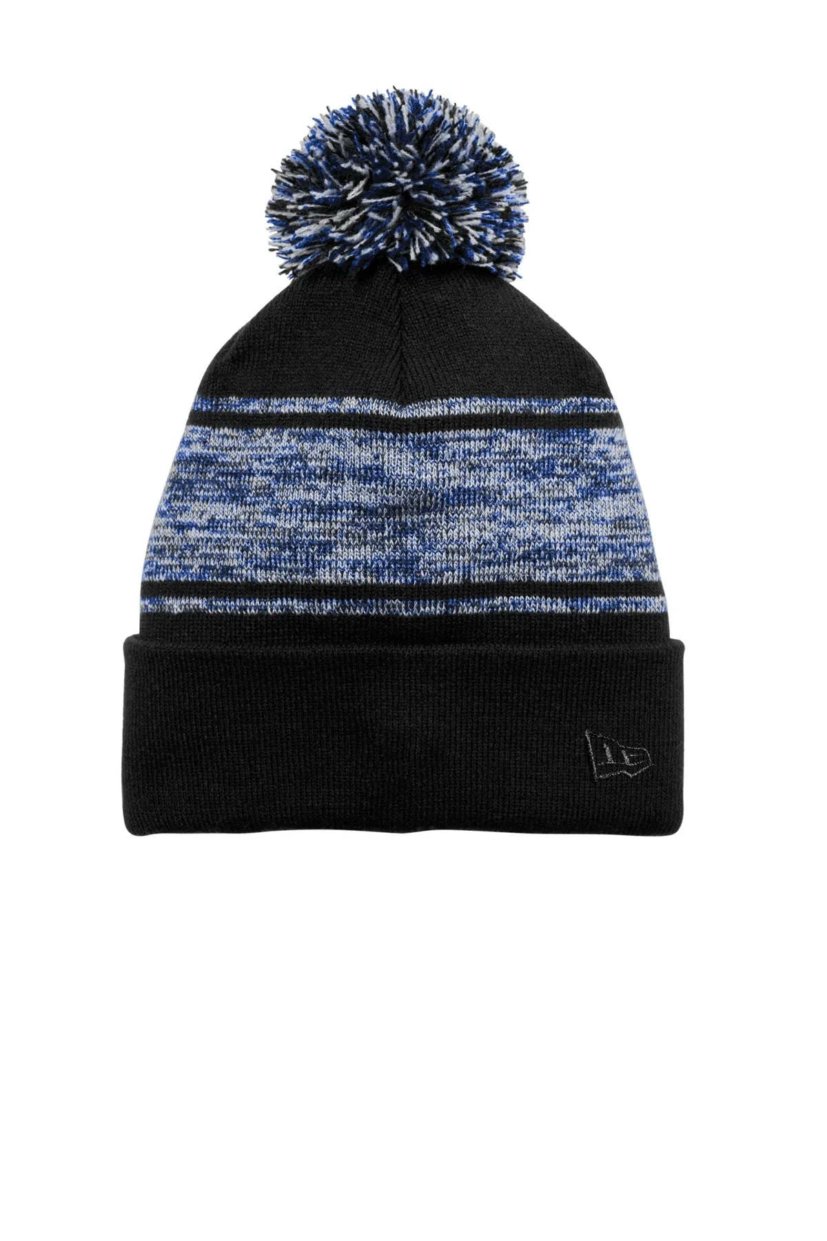 New Era Knit Chilled Pom Beanies, Black/ Royal