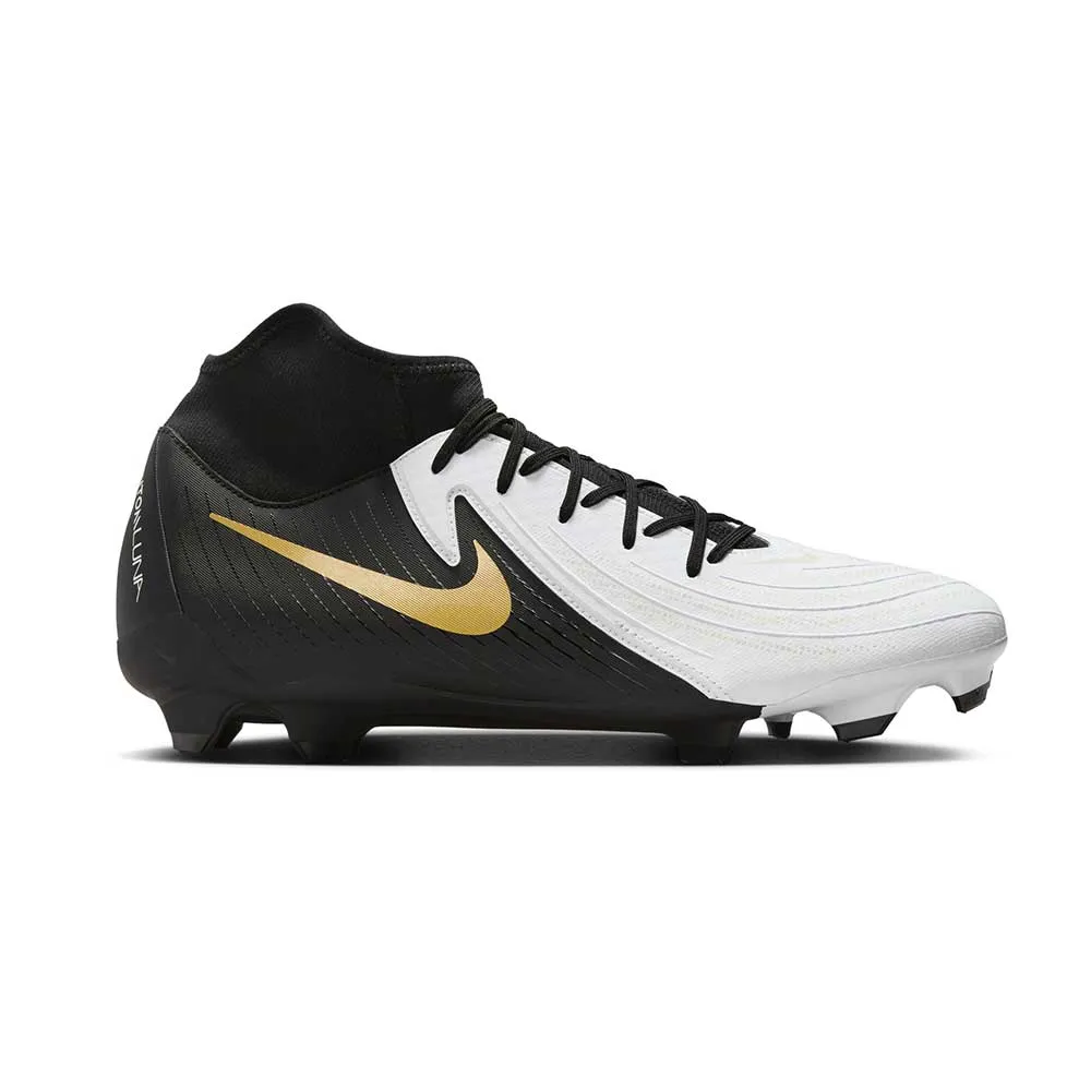 Nike Phantom Luna 2 Academy MG High-Top Soccer Cleats - White/Metallic Gold Coin/Black - Regular (D)