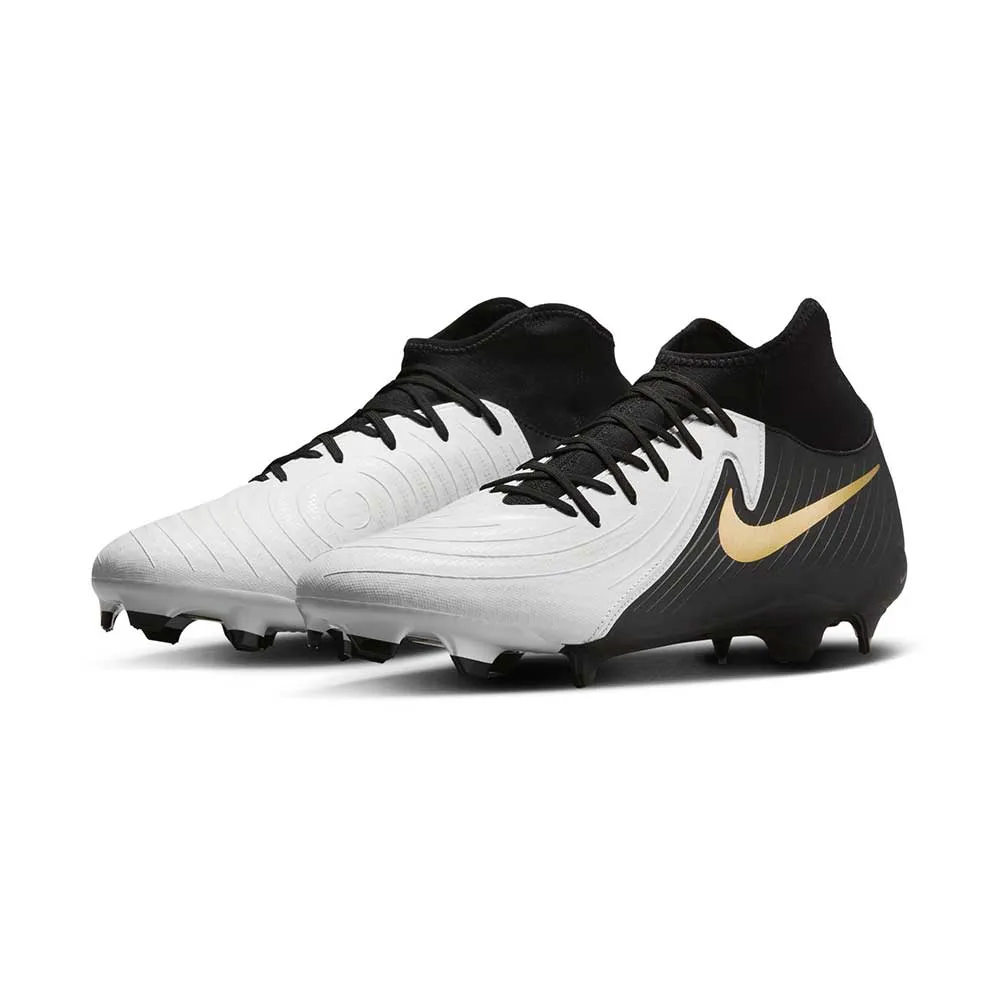 Nike Phantom Luna 2 Academy MG High-Top Soccer Cleats - White/Metallic Gold Coin/Black - Regular (D)