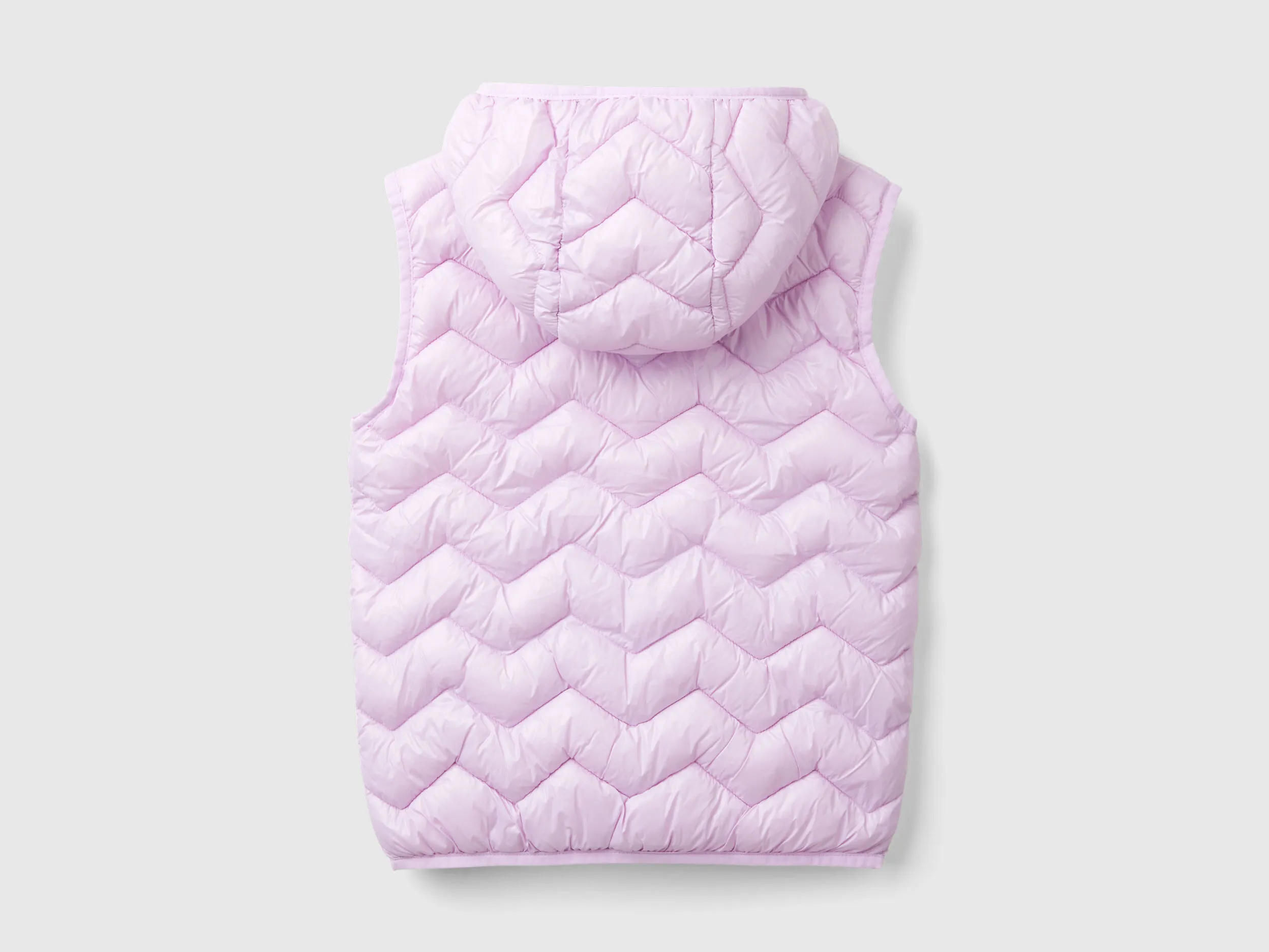 Padded vest in 3D wadding with hood - Lilac | Benetton