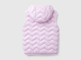 Padded vest in 3D wadding with hood - Lilac | Benetton