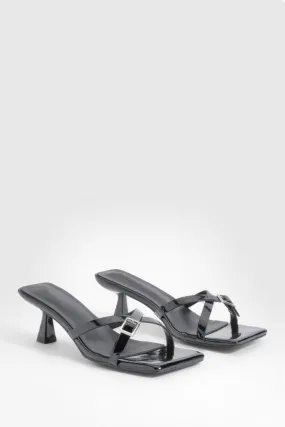 Patent Square Toe Buckle Detail Low Heeled Mules