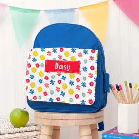 Personalised Girl's Patterned Royal Blue Rucksack