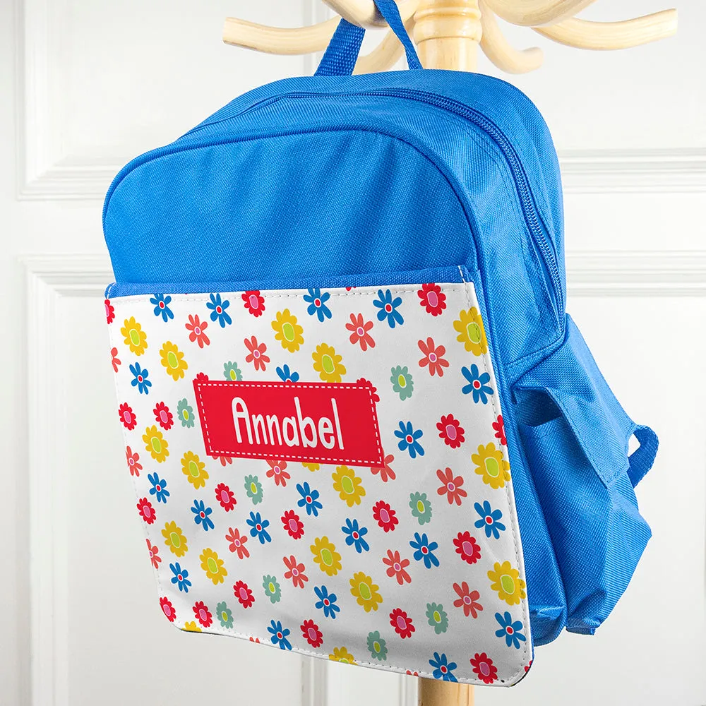 Personalised Girl's Patterned Royal Blue Rucksack