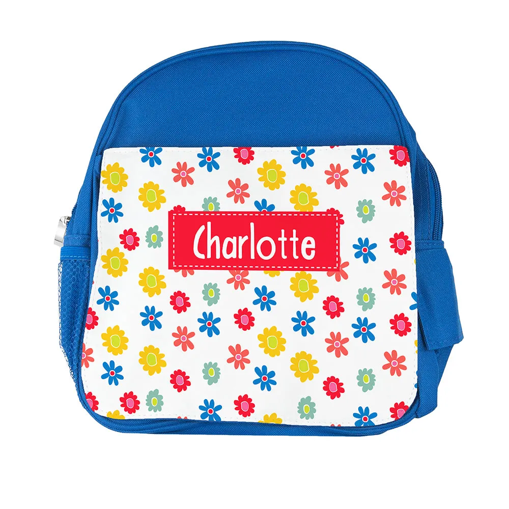 Personalised Girl's Patterned Royal Blue Rucksack