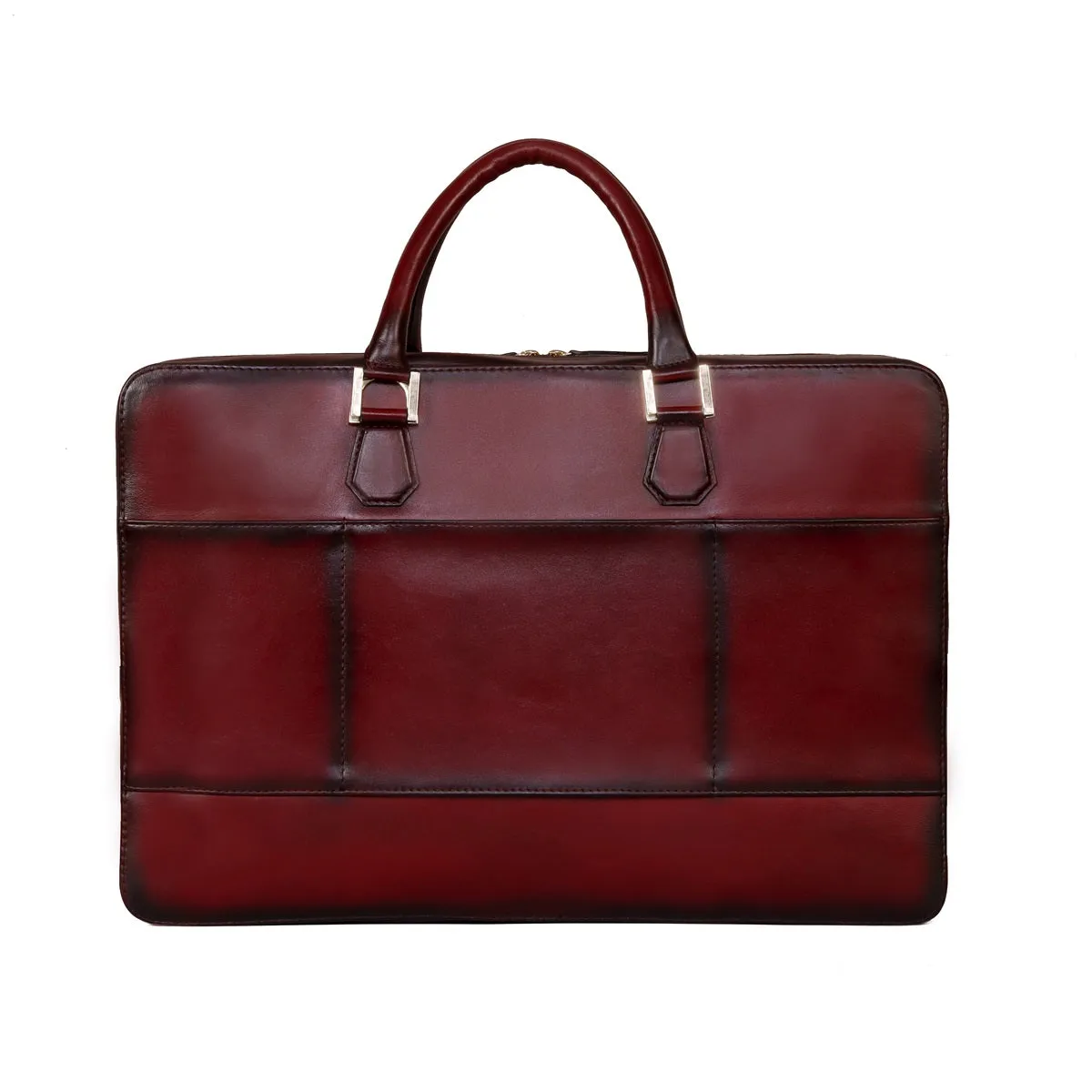 Personalized Name Initial Wine Leather Embossed Lion Laptop Office Briefcase With Extra Compartment by Brune & Bareskin