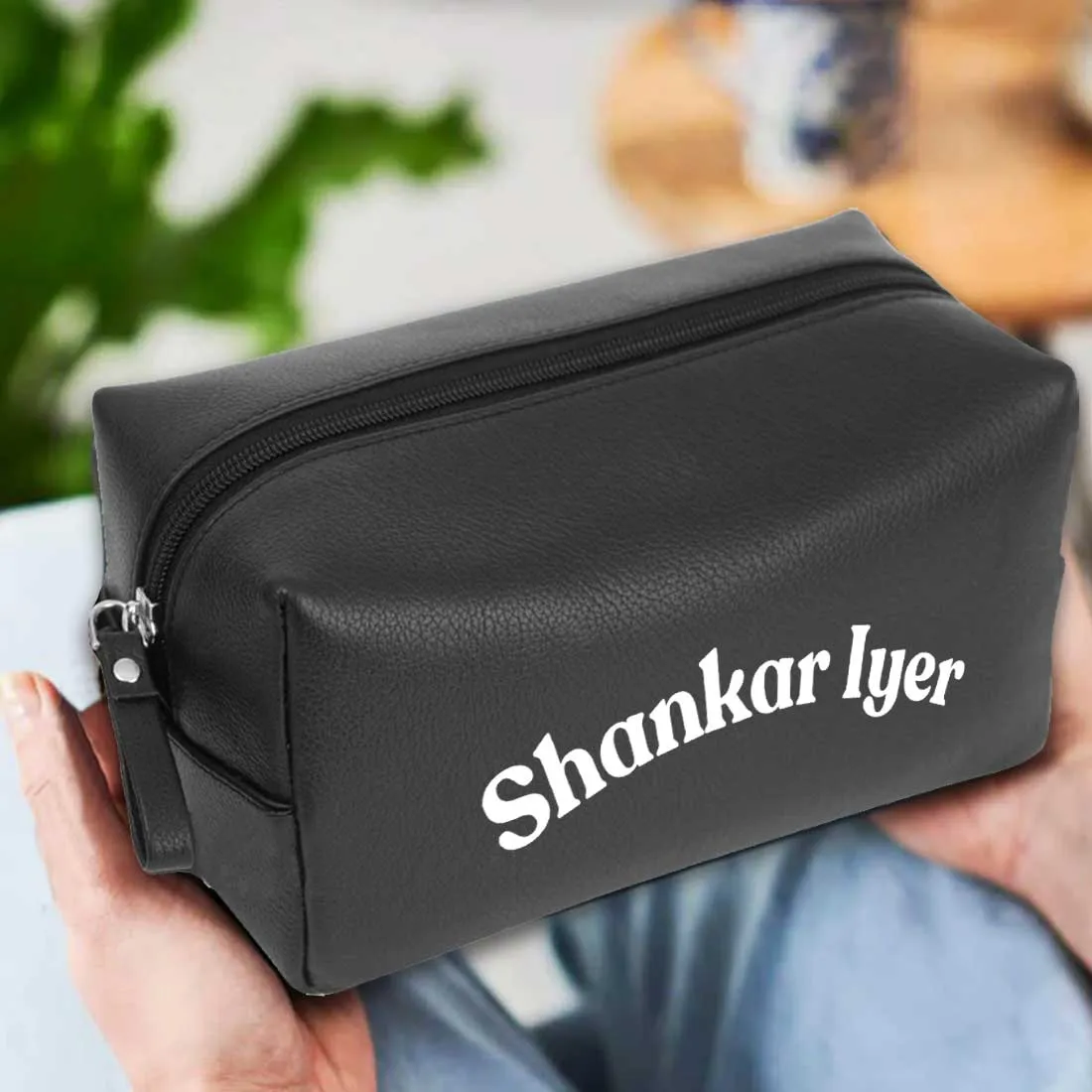 Personalized Travel Pouch Organizer - Faux Leather Toiletry Bag