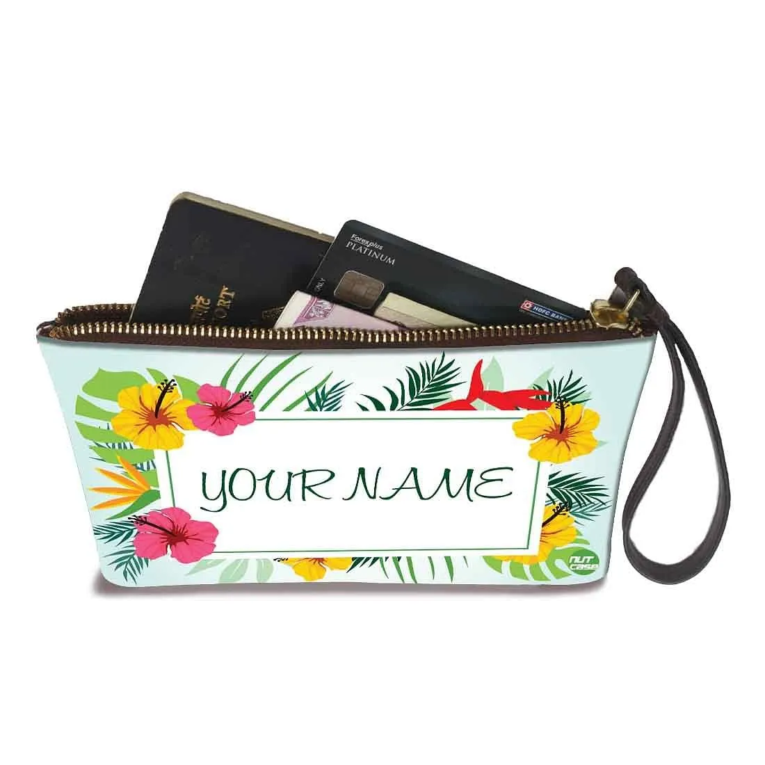 Phone Pouch For Ladies - Yellow Pink Hibiscus