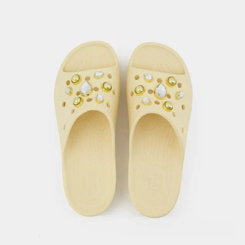 Platform Classic Crystals Pearls Mules - Crocs - Vanilla - Synthetic