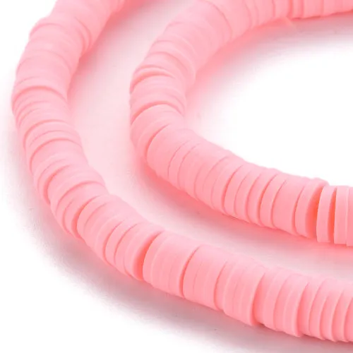 Polymer Clay Beads, Fimo, Katsuki, Heishi, Flat, Round, Light Pink, 6mm