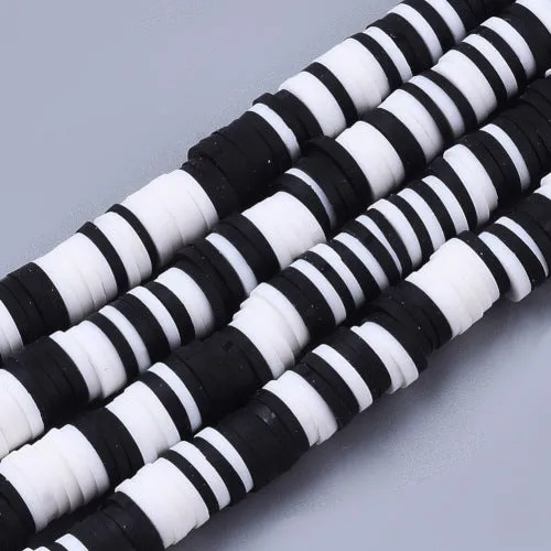 Polymer Clay Beads, Katsuki, Heishi Beads, Round, Black, White, Mix, 6mm