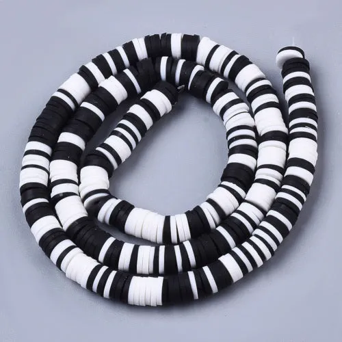 Polymer Clay Beads, Katsuki, Heishi Beads, Round, Black, White, Mix, 6mm