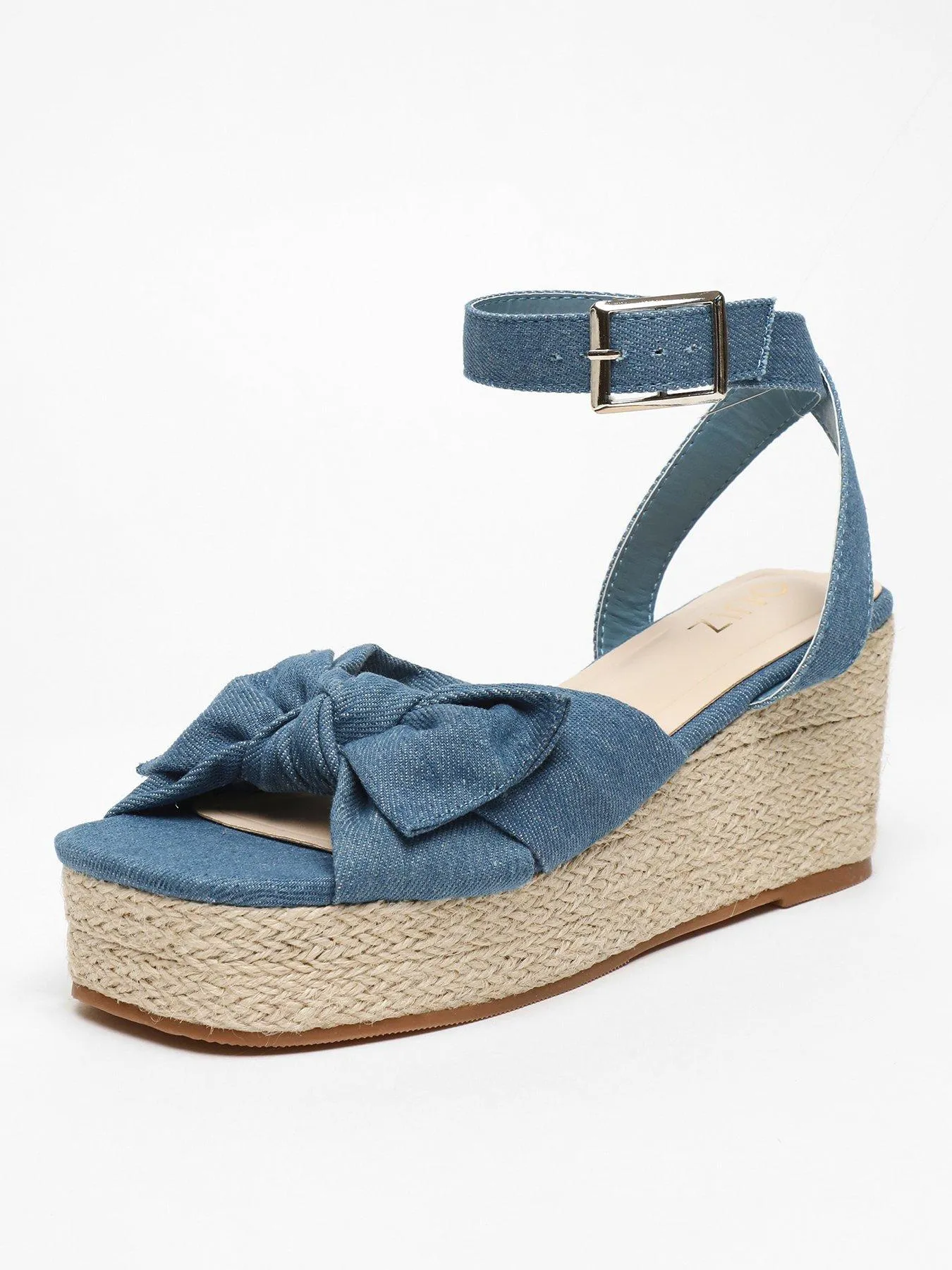 Quiz Blue Woven Bow Front Wedges