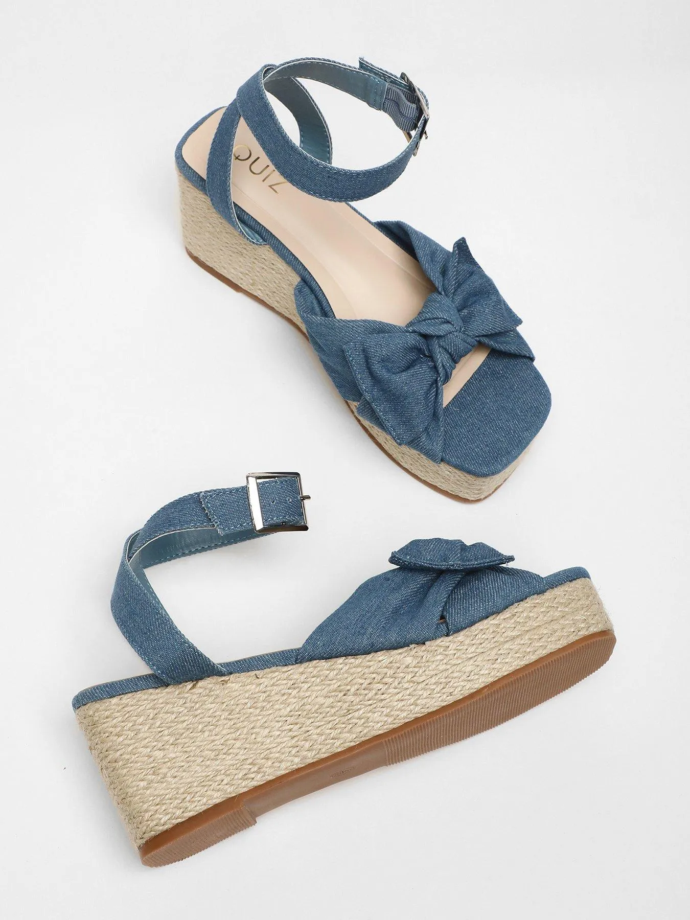 Quiz Blue Woven Bow Front Wedges