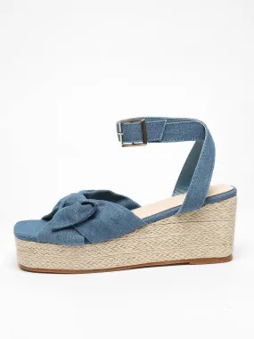 Quiz Blue Woven Bow Front Wedges