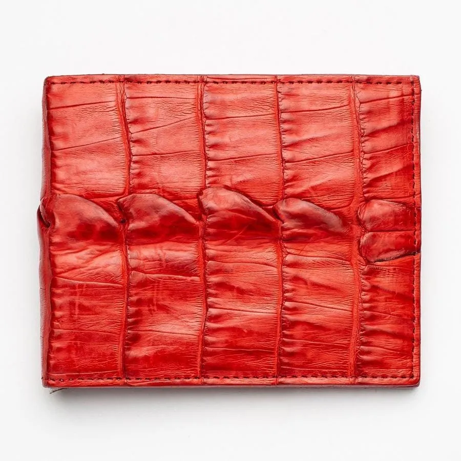 Red Genuine Crocodile Tail Skin Mens Wallet