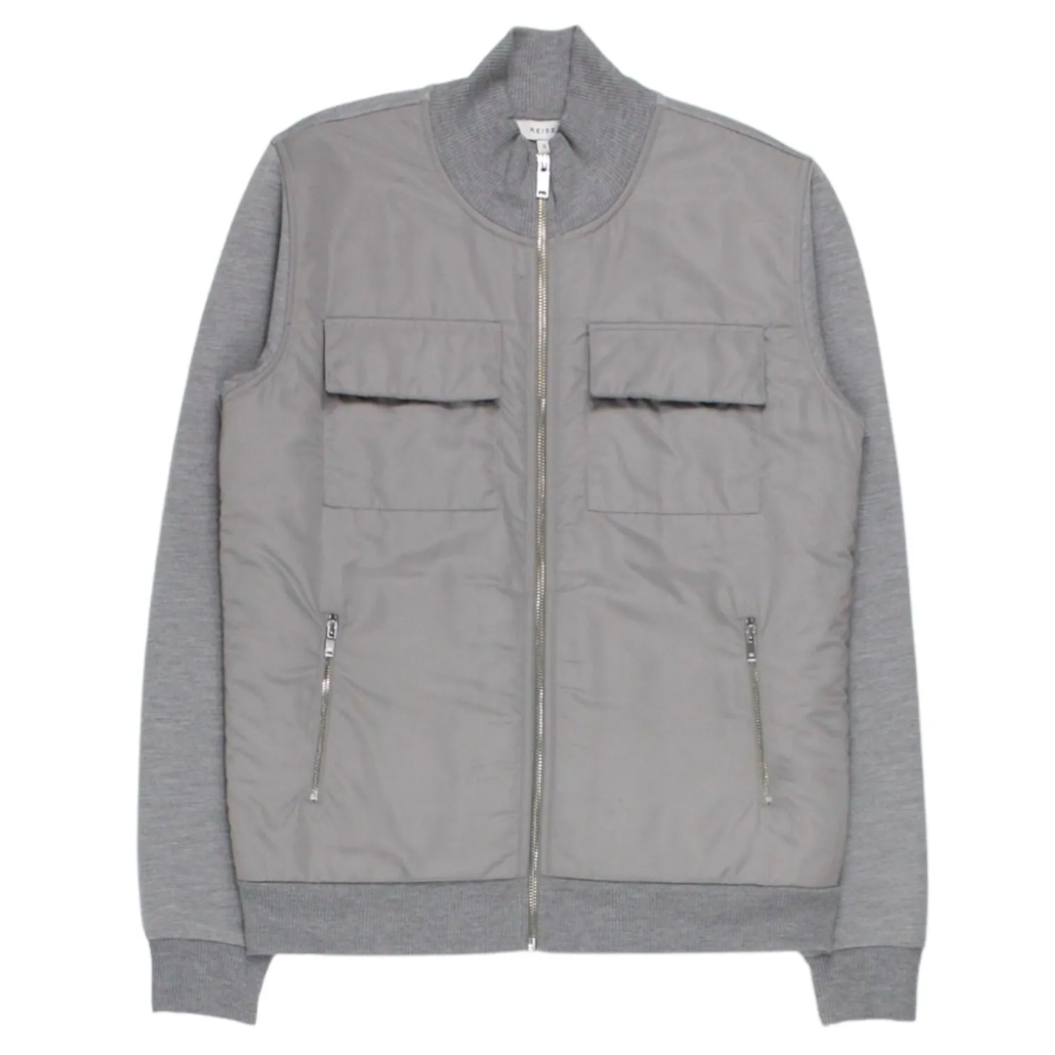 Reiss Grey Quilted/Jersey Zip Through Jacket