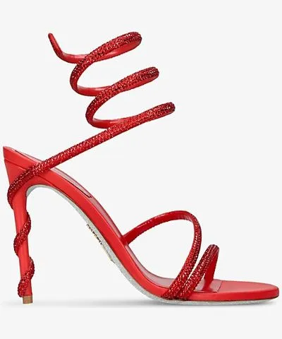 Rene Caovilla Womens Red Margot 105 crystal-embellished satin heeled sandals