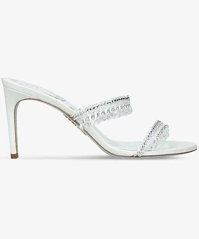 Rene Caovilla Womens White Chandelier 80 jewel-embellished leather heeled sandals