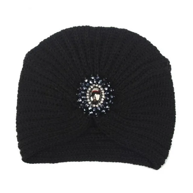 Retro Crystal Womens  Knitting Warm Crochet Hats  Hats For Women Female Headdress Caps Beanies Bonnet GS