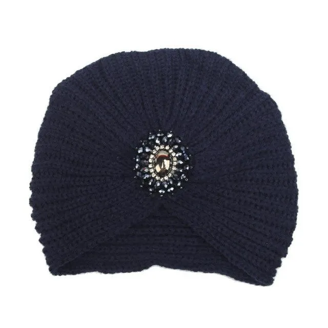 Retro Crystal Womens  Knitting Warm Crochet Hats  Hats For Women Female Headdress Caps Beanies Bonnet GS