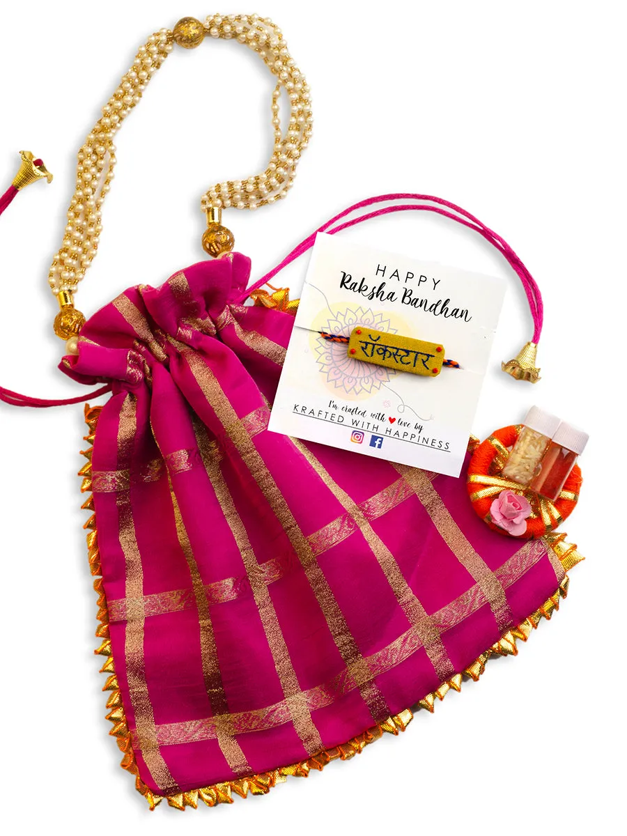 Rockstar Bhai Rakhi Set (Roli Chawal + Decorative Pouch)