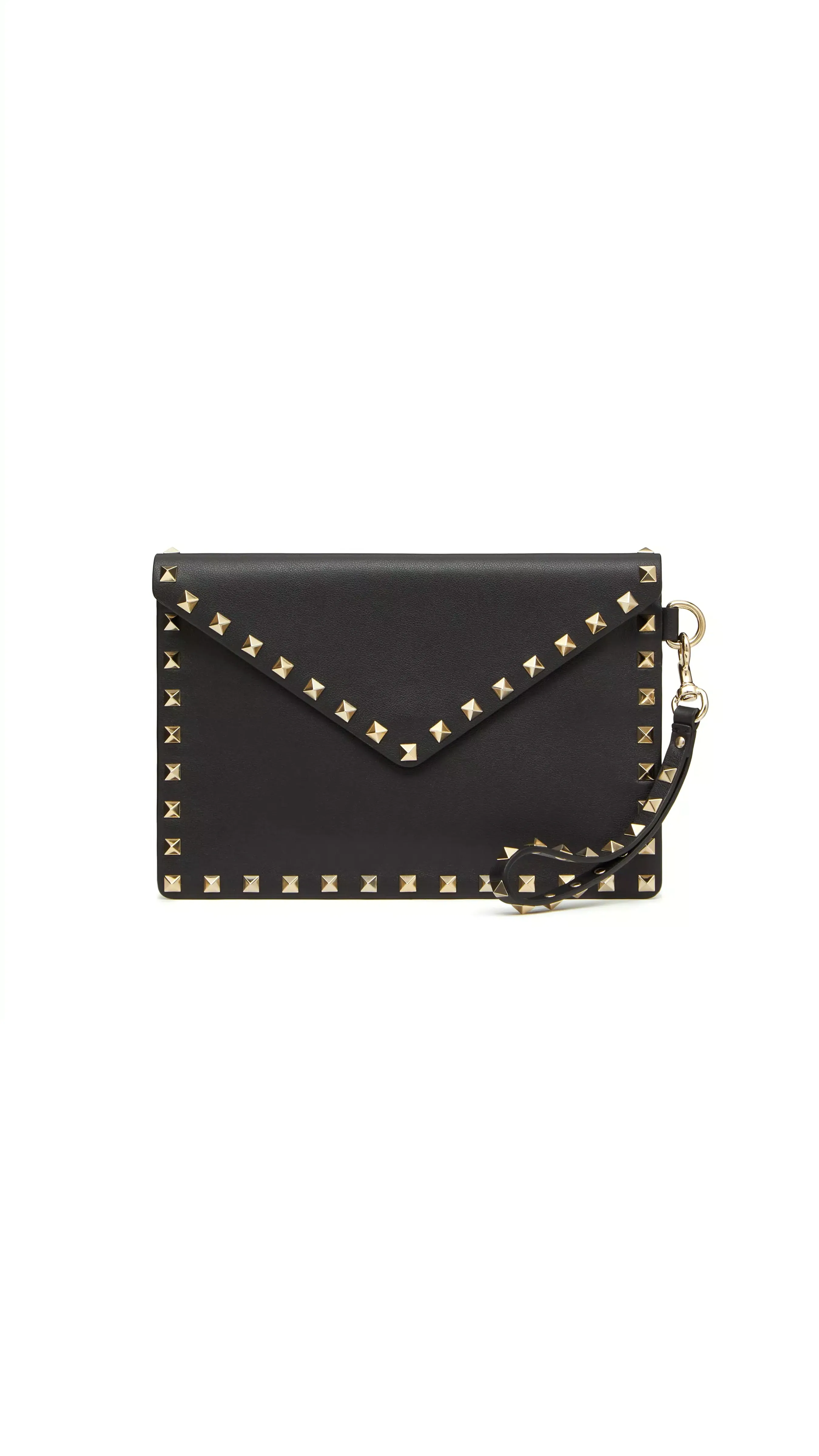 Rockstud Calfskin Pouch - Black