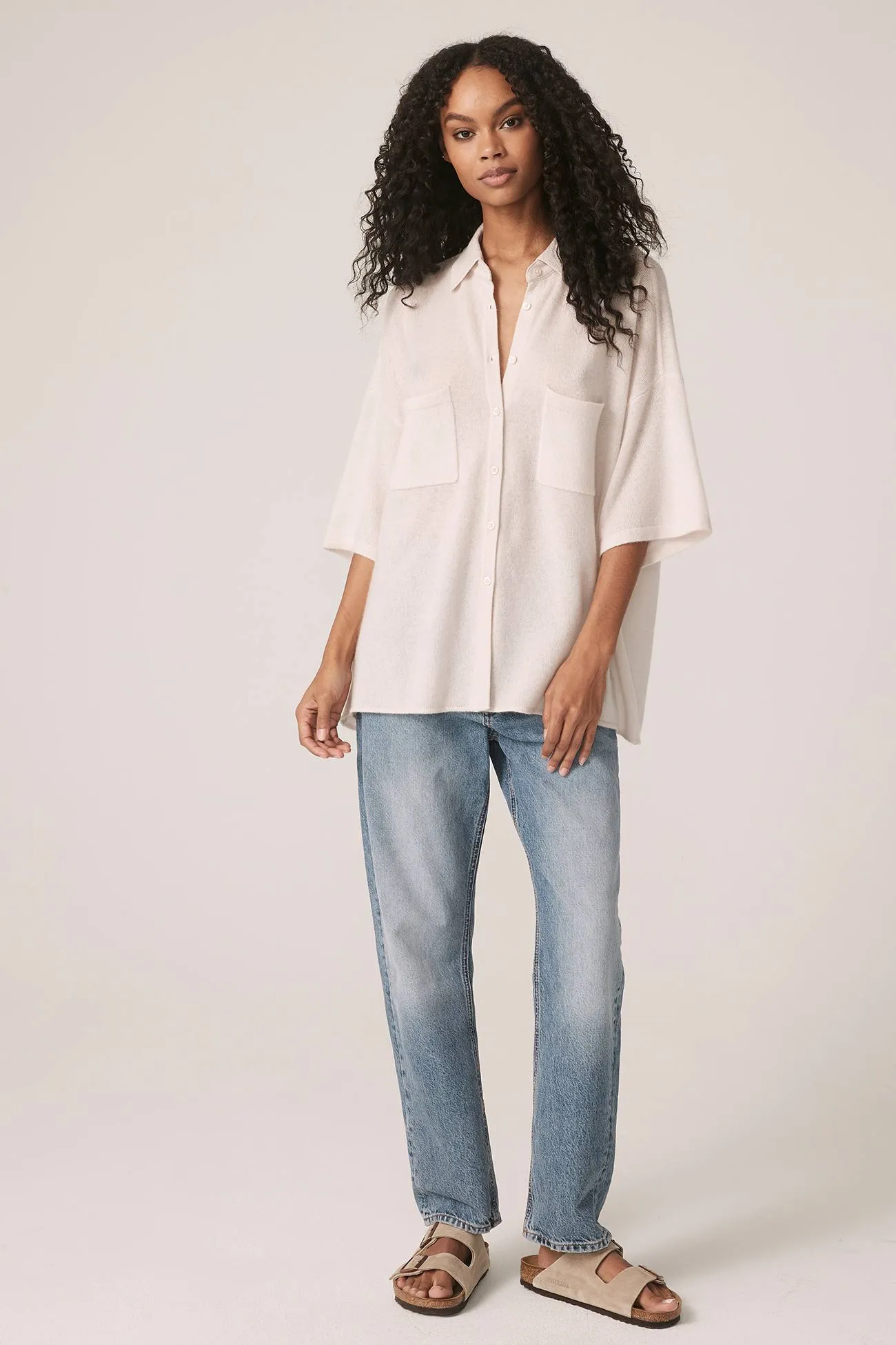 RUE BUTTON-UP CASHMERE TOP