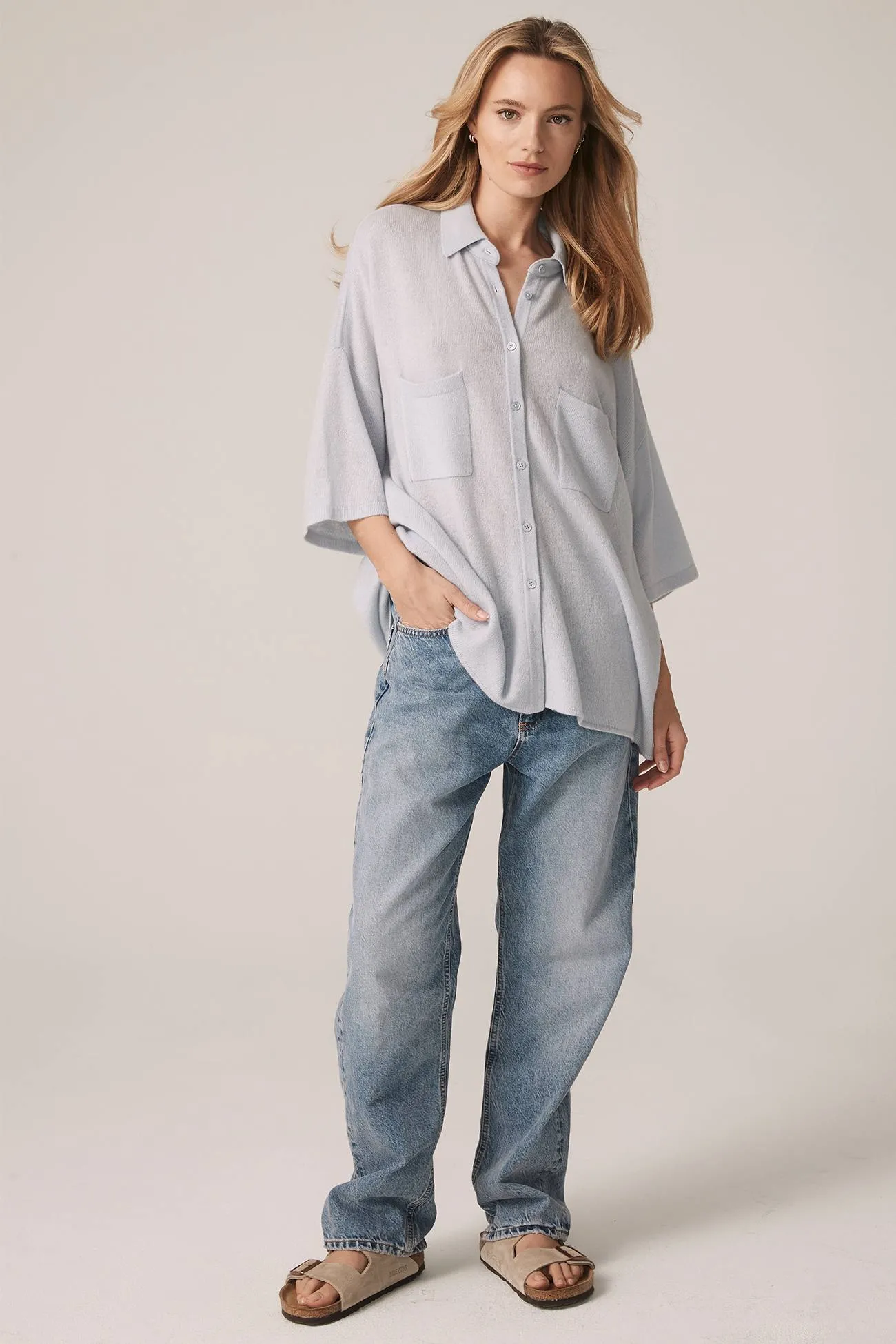 RUE BUTTON-UP CASHMERE TOP