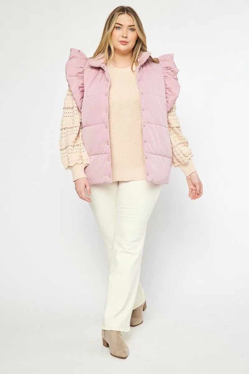 Ruffled Puffer Blush Quilted Vest