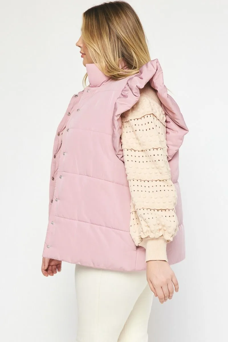 Ruffled Puffer Blush Quilted Vest