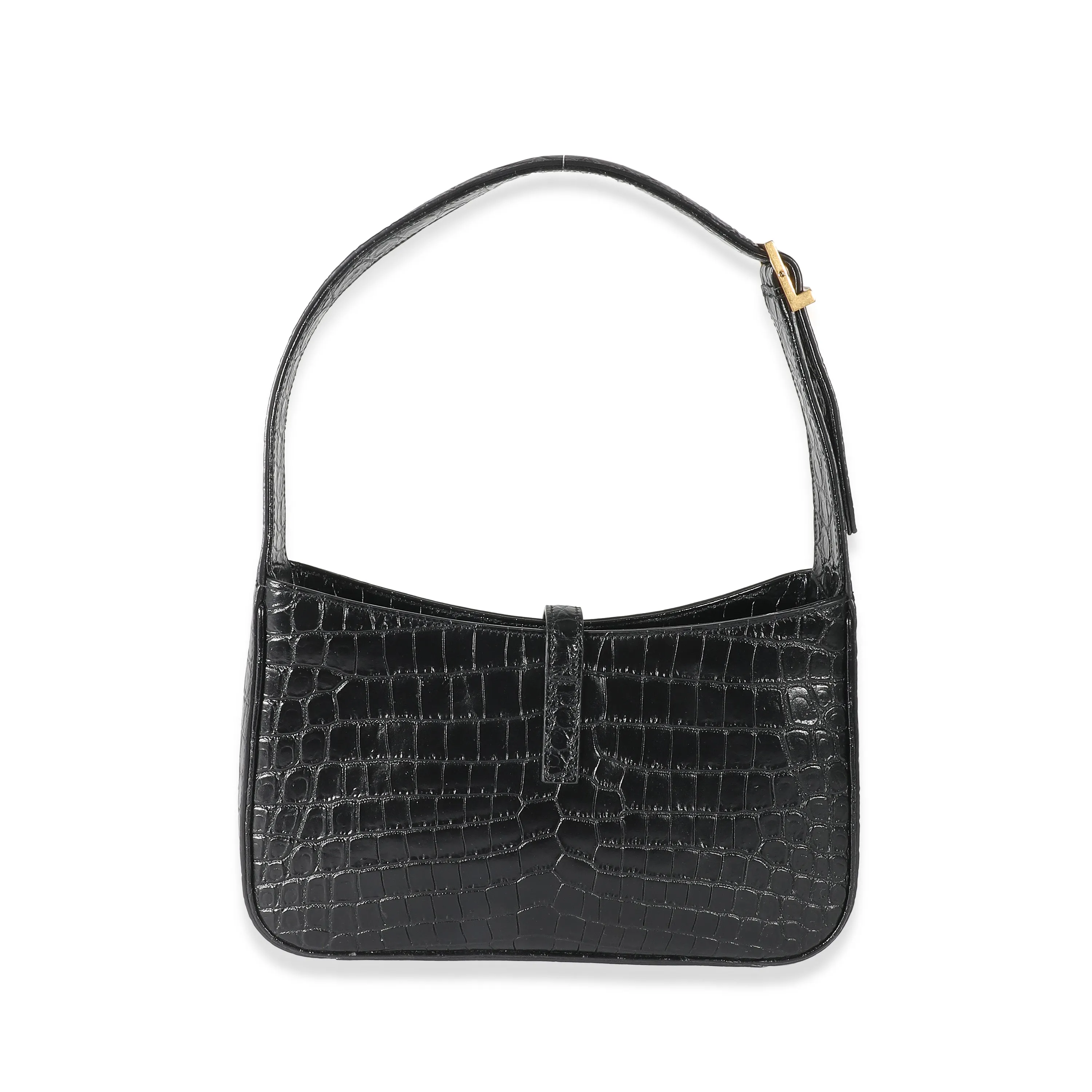 Saint Laurent Black Crocodile Embossed Le 5 à 7 Hobo