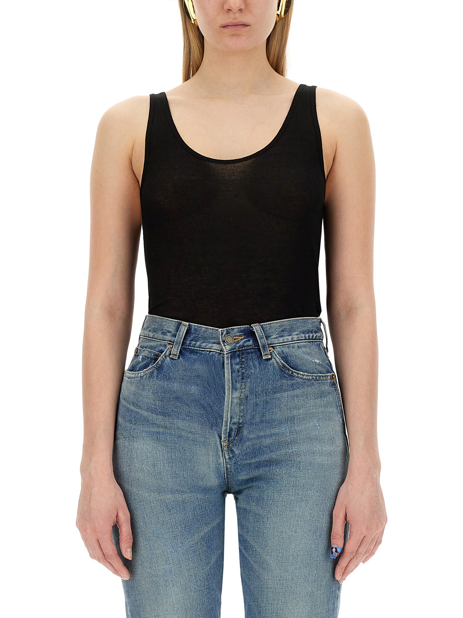 SAINT LAURENT    SEMI-TRANSPARENT TANK TOP IN LIGHTWEIGHT WOOL JERSEY