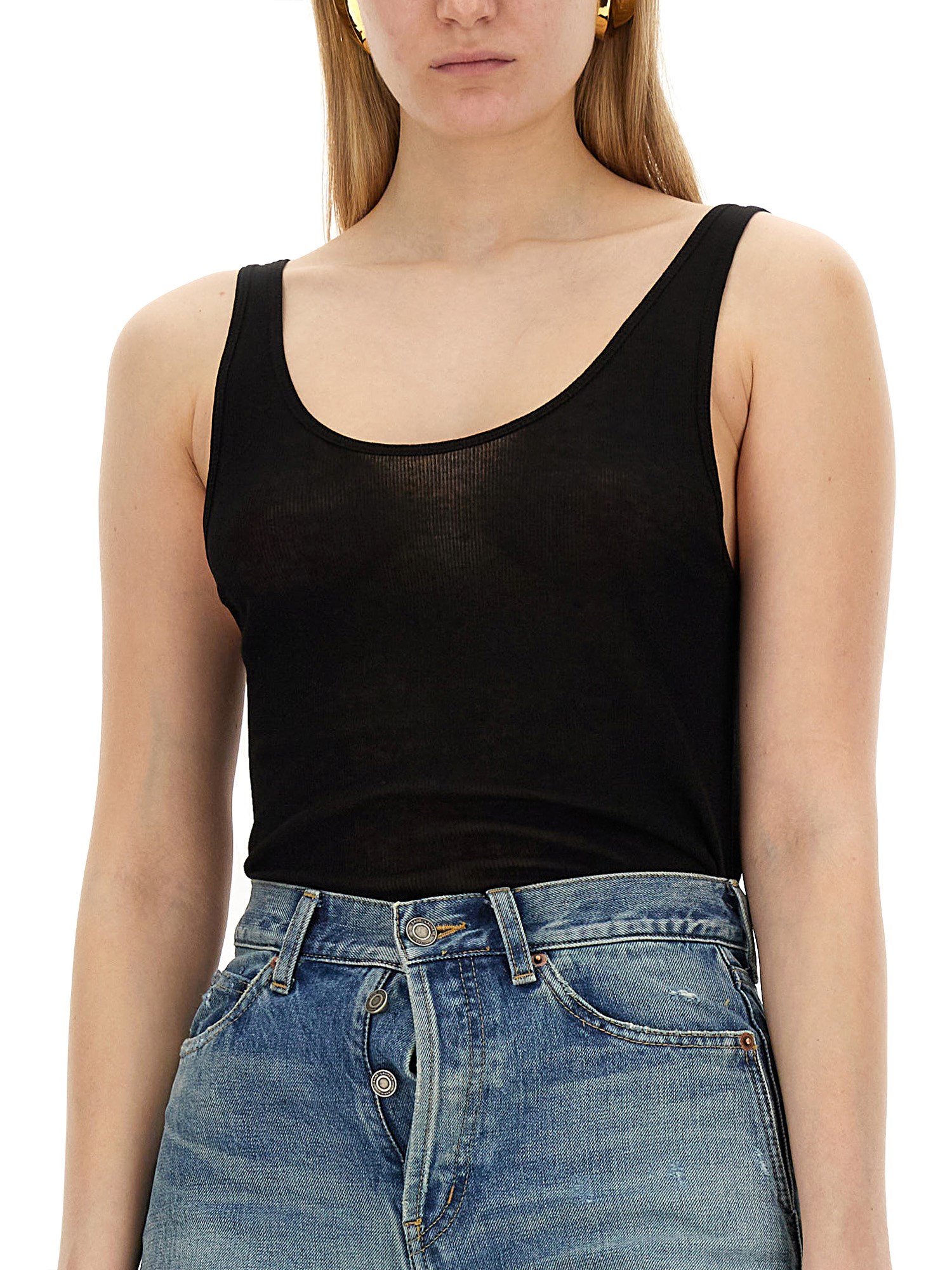 SAINT LAURENT    SEMI-TRANSPARENT TANK TOP IN LIGHTWEIGHT WOOL JERSEY