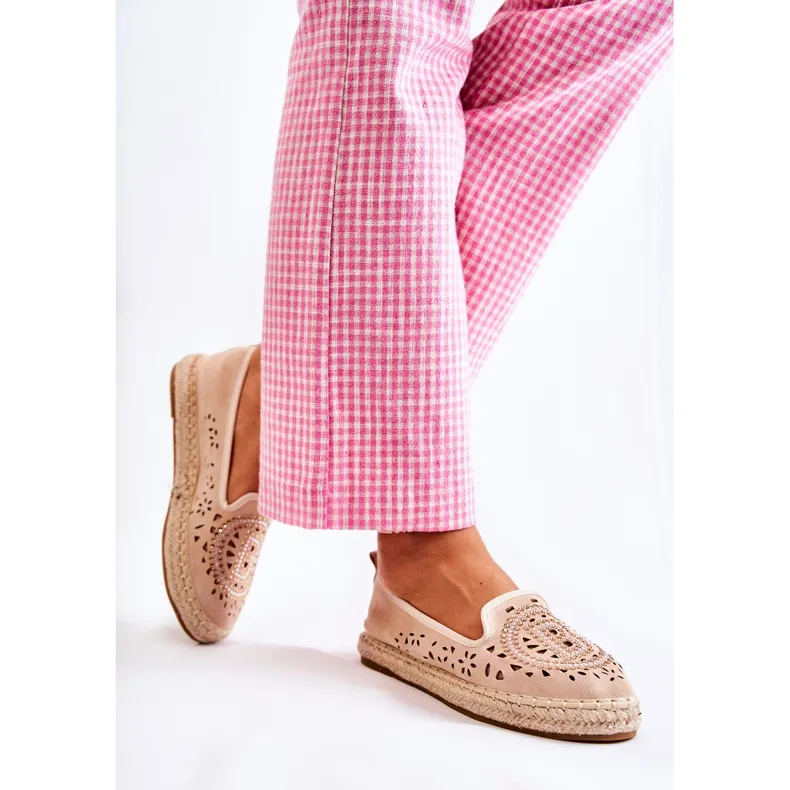 S.Barski Meredith Beige Openwork Slip-on Women's Espadrilles