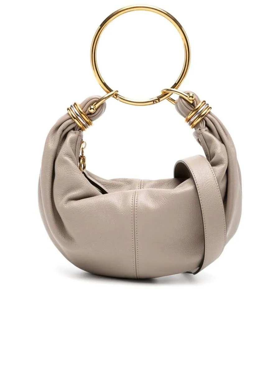 Small Bracelet Hobo Bag in Grained Leather