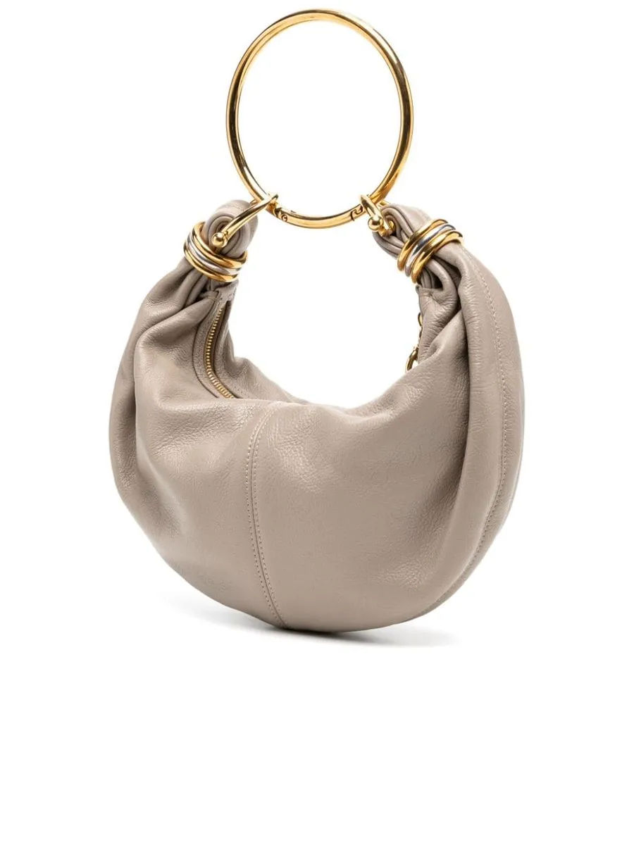 Small Bracelet Hobo Bag in Grained Leather