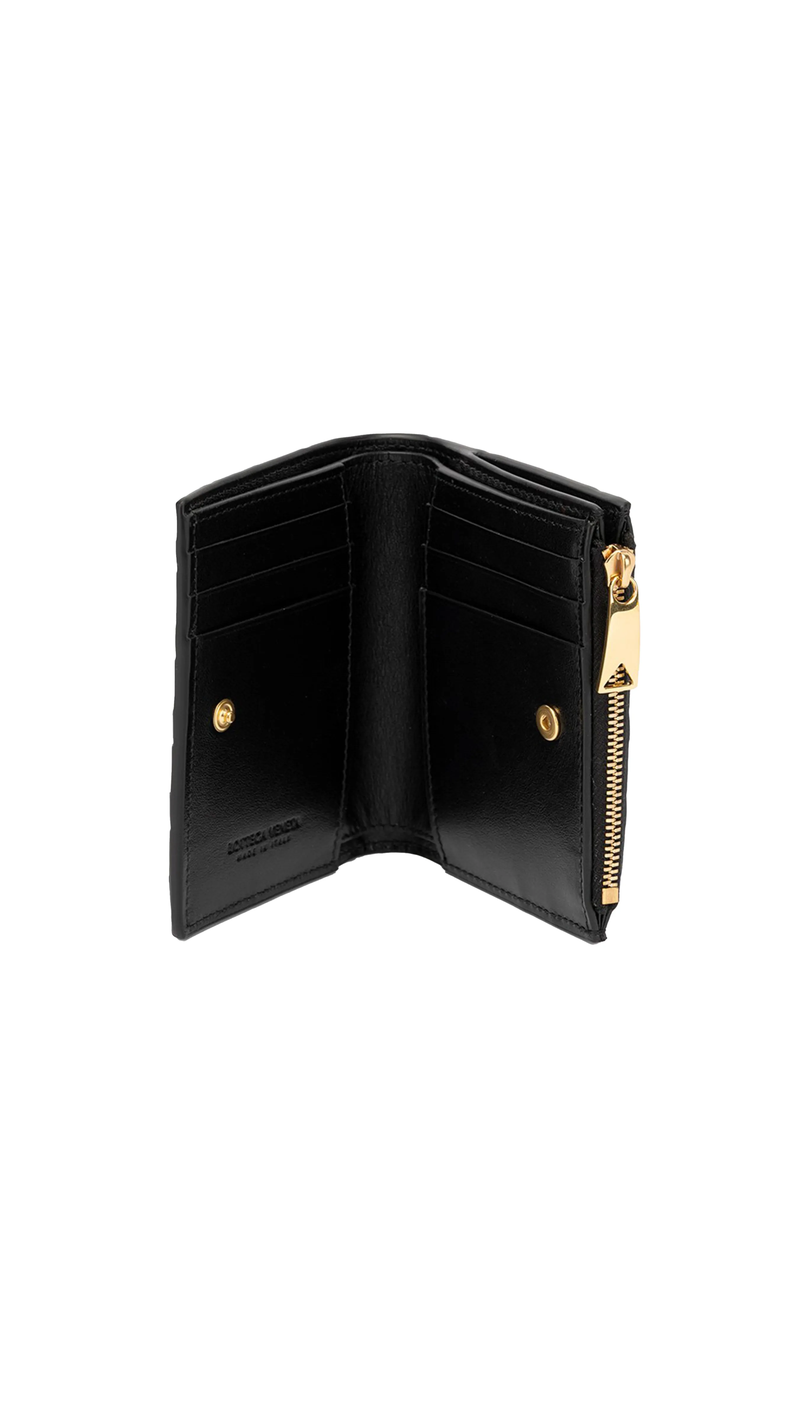 Small Intrecciato Bi-Fold Zip Wallet - Black