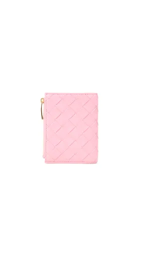 Small Intrecciato Bi-Fold Zip Wallet - Pink