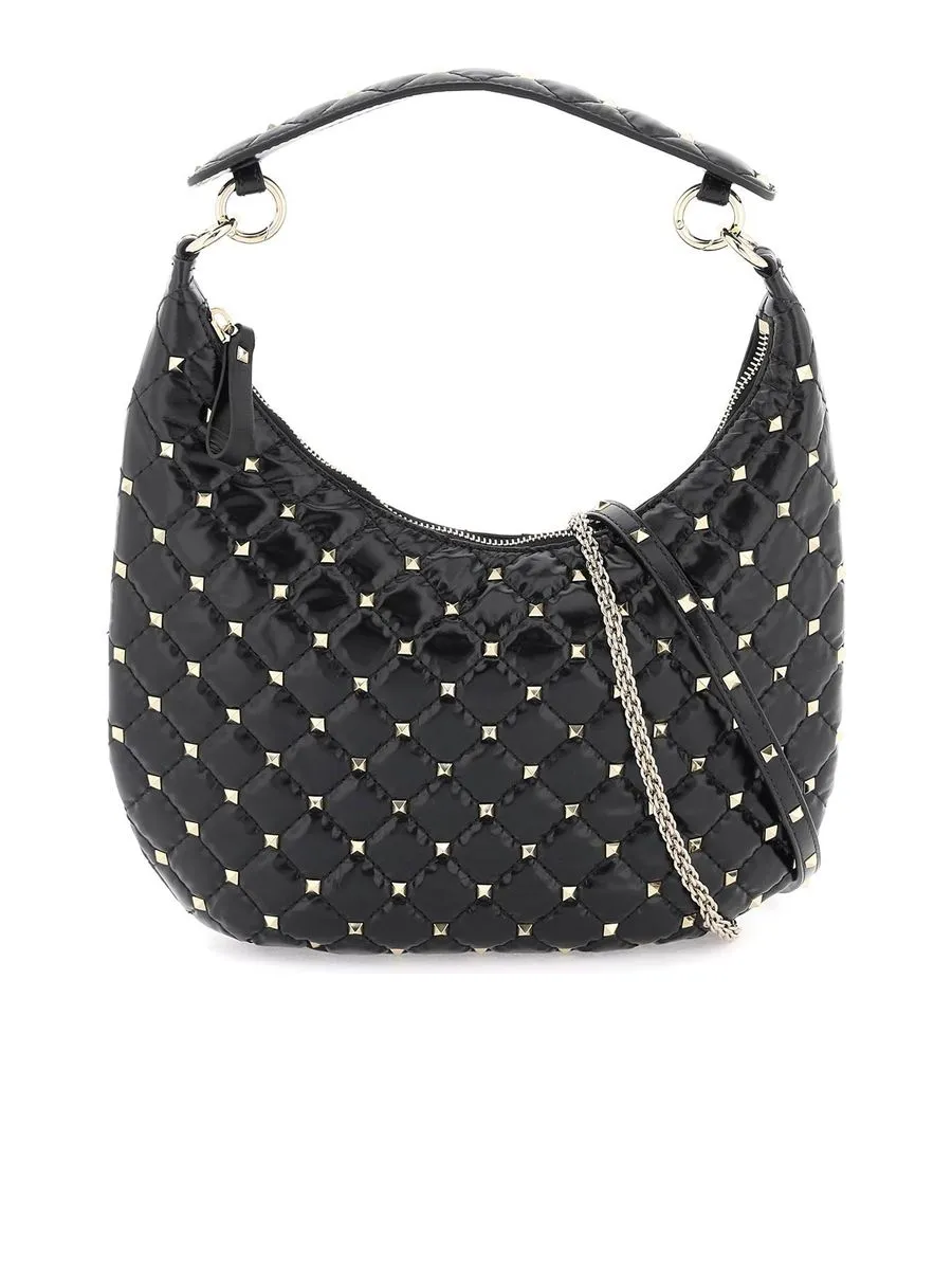 Small Leather Rockstud Spike Hobo Bag