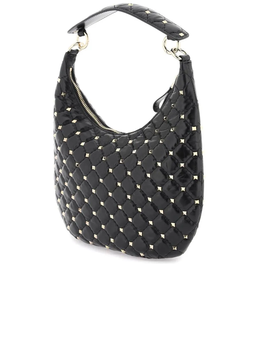 Small Leather Rockstud Spike Hobo Bag