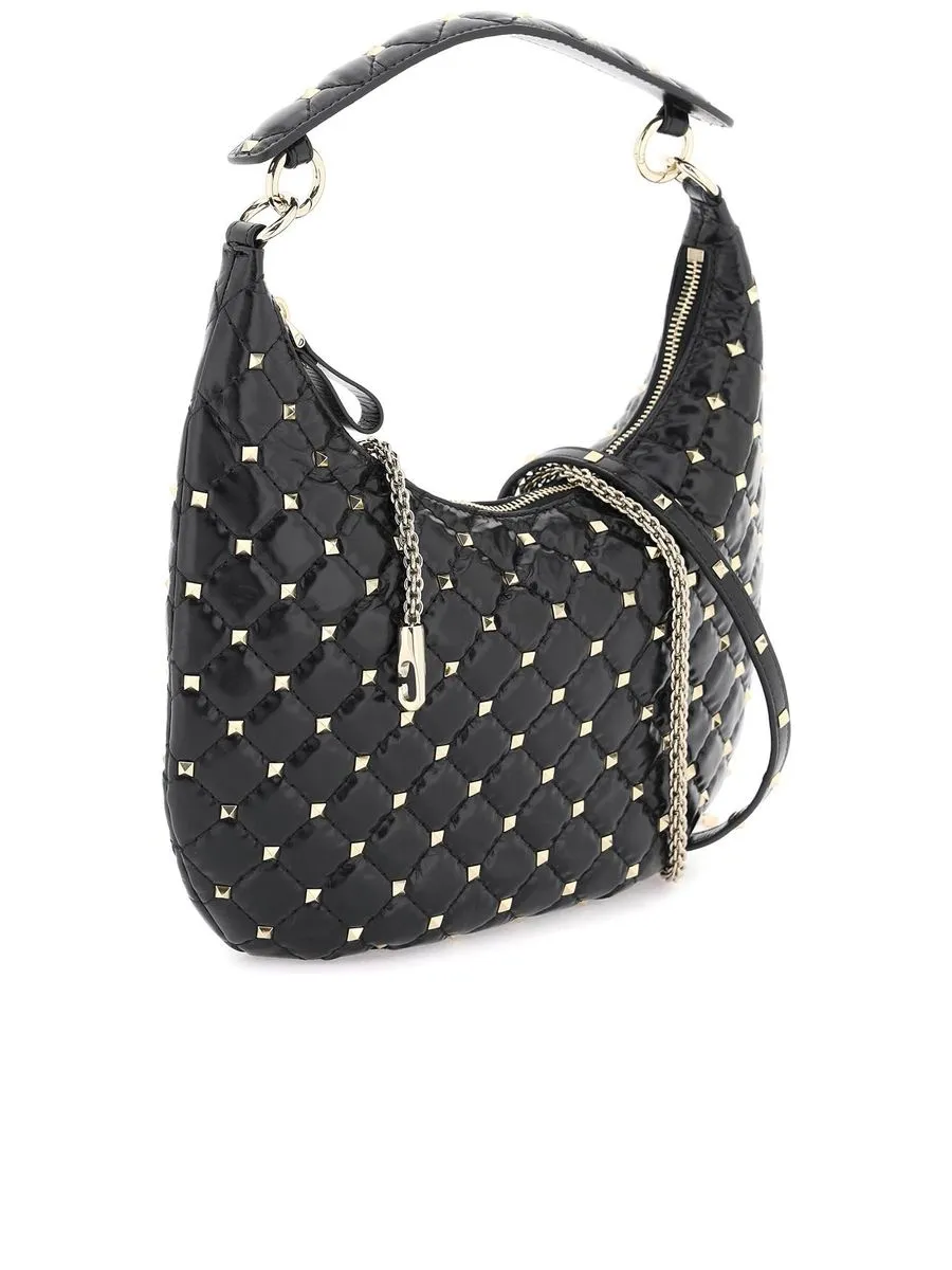 Small Leather Rockstud Spike Hobo Bag