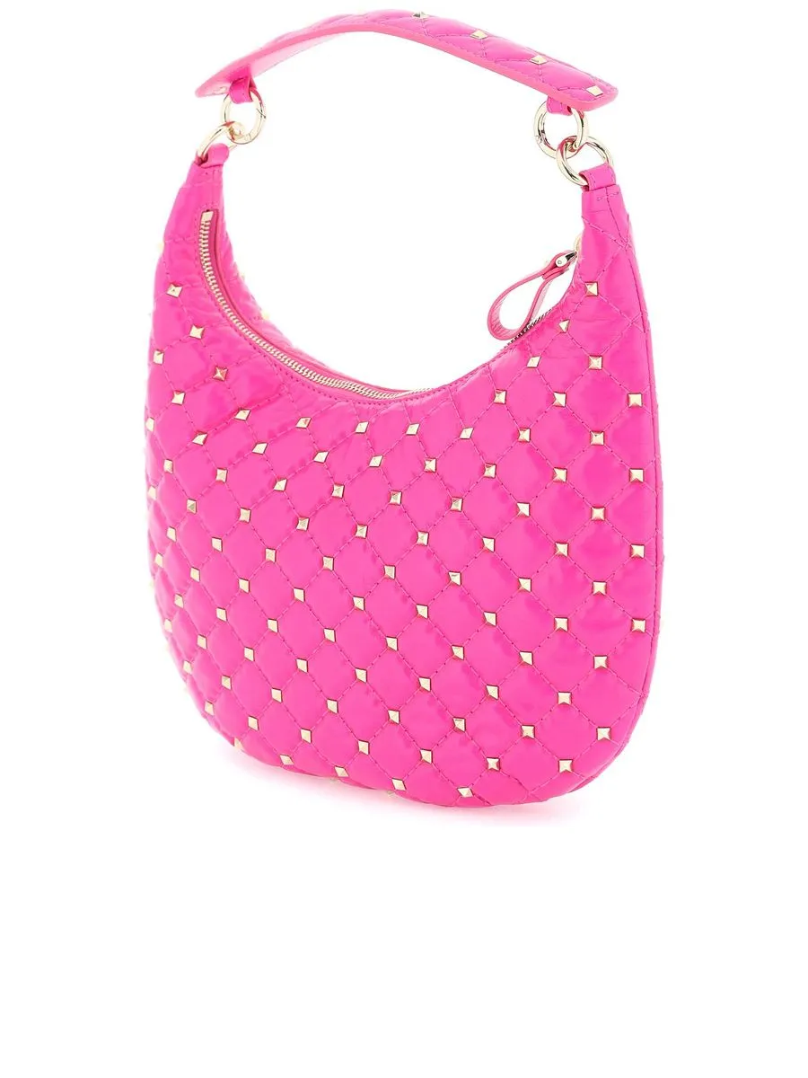 Small Rockstud Spike Leather Hobo Bag