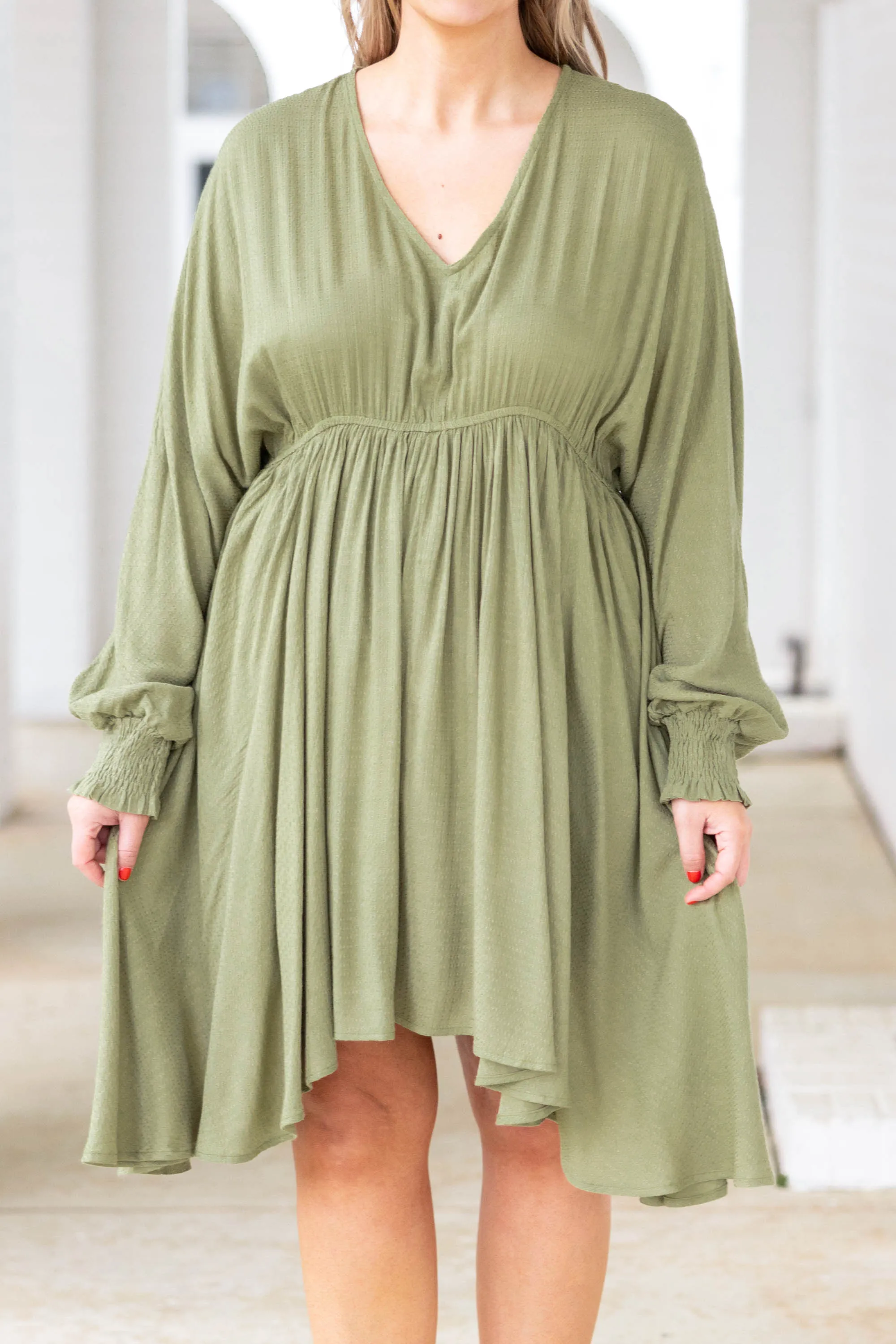 Smocked And Loaded Dress, Olive