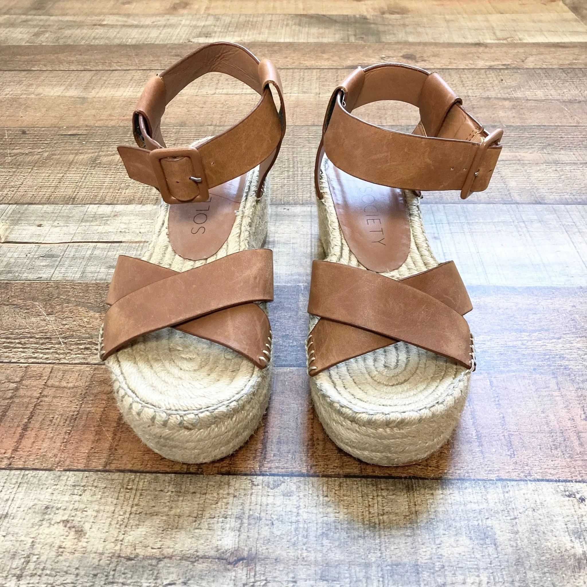 Sole Society Cognac Leather Criss Cross Strap Espadrilles- Size 10 (see notes)