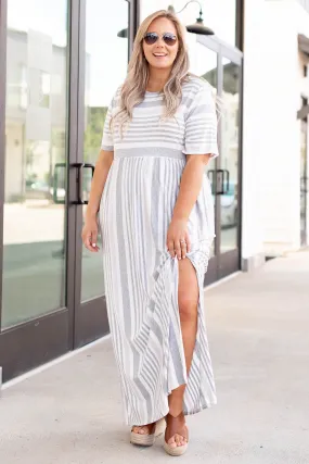 Stripe On Cue Maxi Dress, Heather Gray