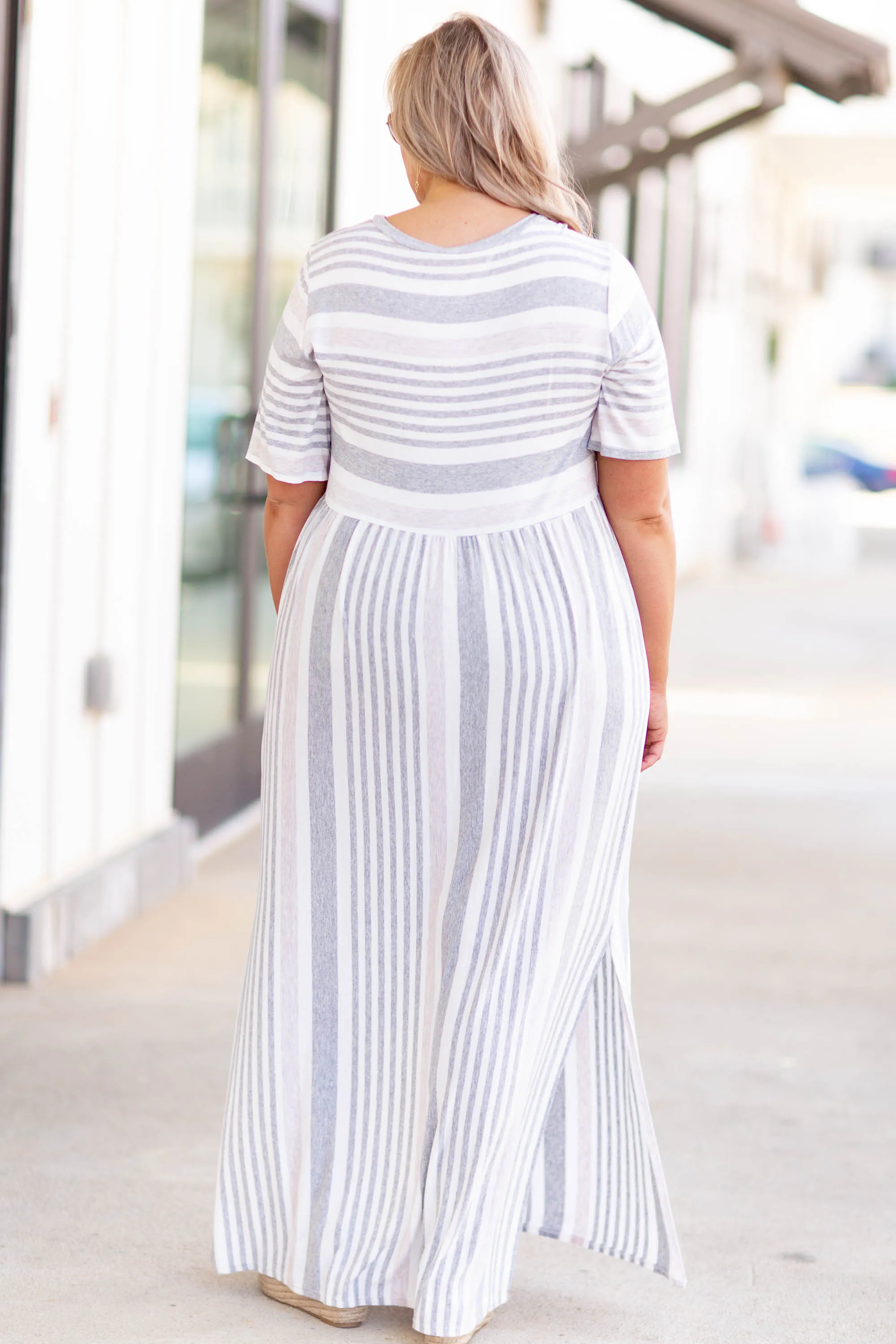 Stripe On Cue Maxi Dress, Heather Gray