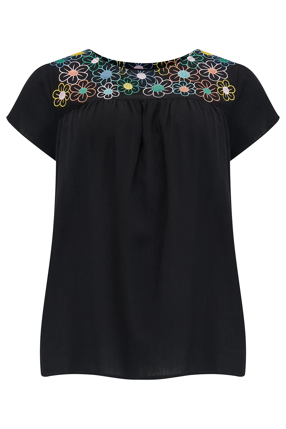 Sugarhill Brighton Black Rainbow Flowers Brooke Tunic Top