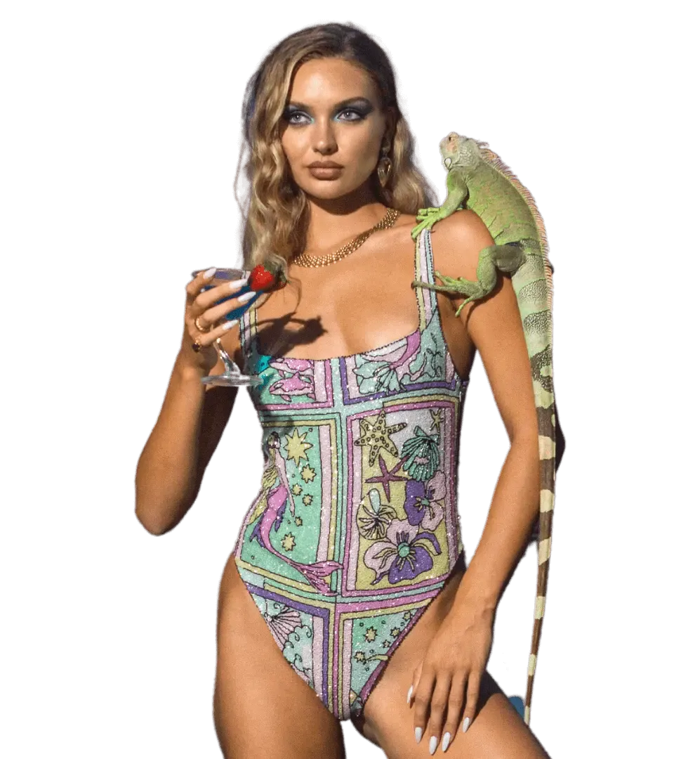 Talia Hand Beaded Multi-Coloured Crystal Swimsuit